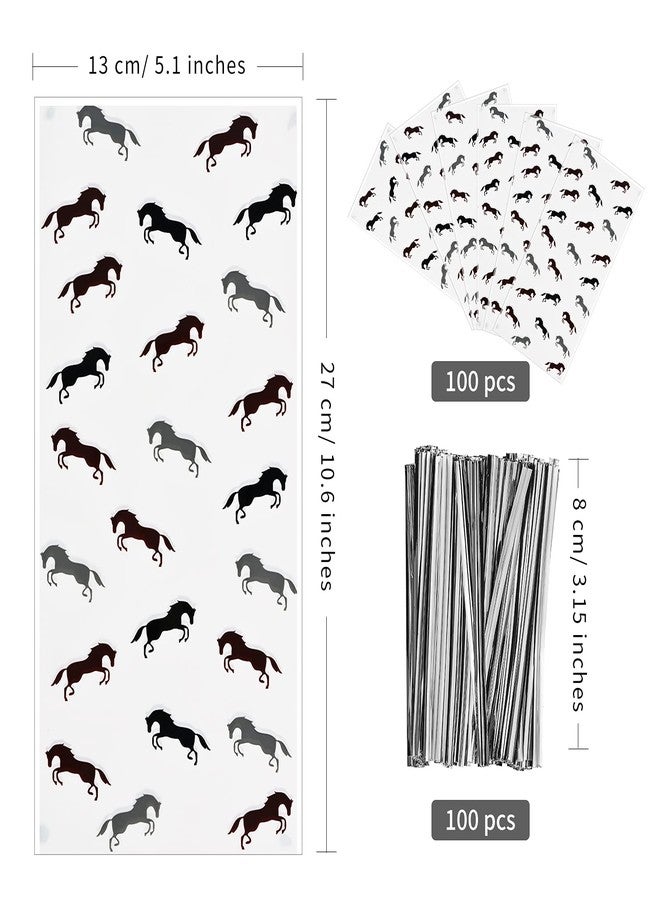 Lecferrarc 100 Pcs Horse Treat Bags Horse Print Cellophane Candy Bags Cowboy Party Favors with Twist Ties for Birthday Party Supplies - Image 2